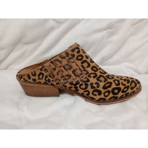 Frye Calf Fur Mule Shoe Sz 7 M Pointed Toe Leather Heels Cheetah Leopard nice - Picture 3 of 8